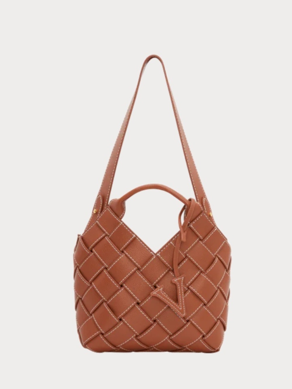 NWOT Verafied New York Caramel Woven Basket Bag - Picture 3 of 6